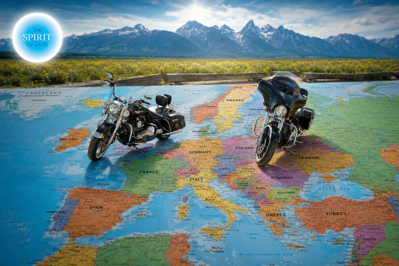 Motorcycles on a Europe map